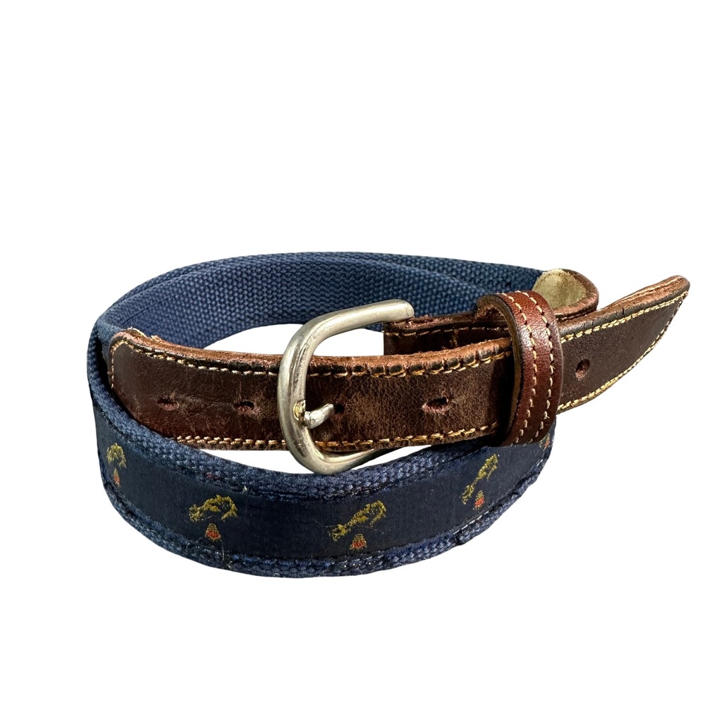 English Sports Shop Bermuda Collection Navy Woven Leather Belt Mens 36 Preppy